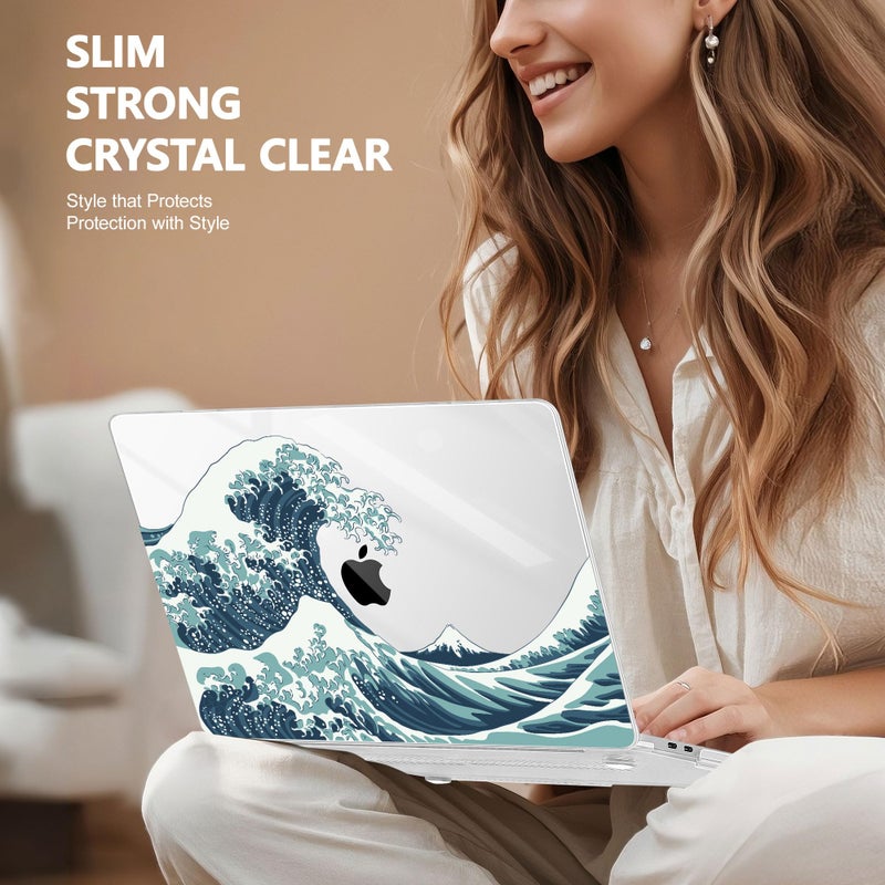 May Chen Compatible with MacBook Pro 13 inch Case 2022 2021 2020 Release Models A2338 M2 M1 A2251 A2289, Plastic Hard Shell Case for MacBook Pro 13 Inch with Touch Bar Fits Touch ID, Great Wave - Image 4